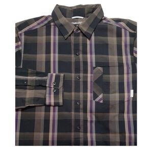 Columbia Button Down Men’s Medium Omni Wick Long Sleeve Black Purple Casual FLAW